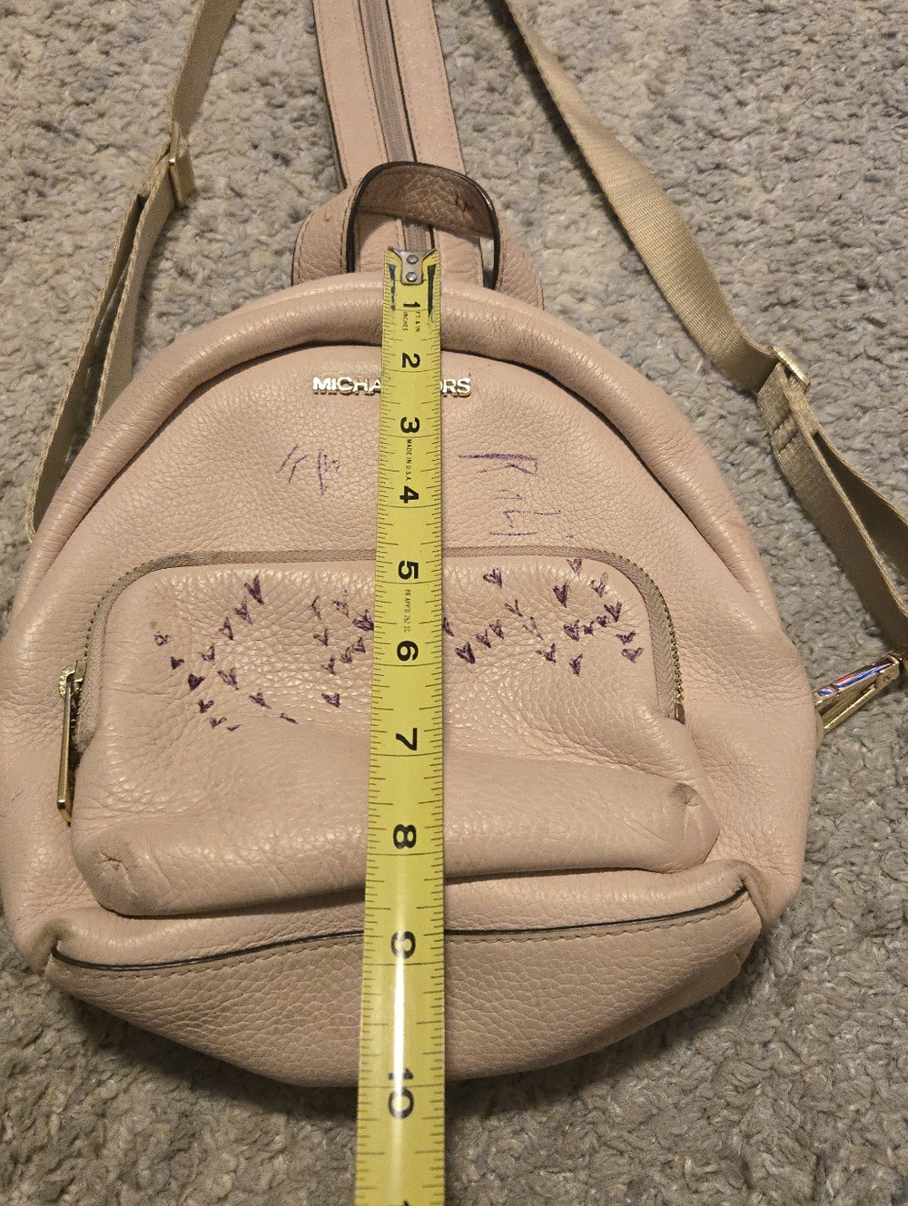 Michael Kors Abbey XS Pebble Leather Studded Sling Backpack - Blush Pink - Picture 7 of 12